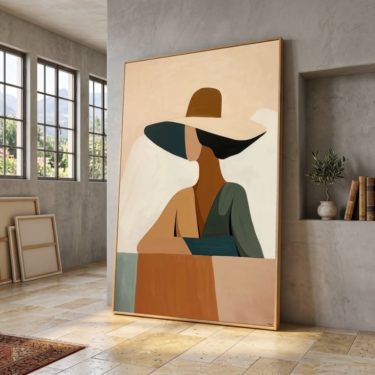 Abstract woman wide brim hat Canvas(Set of 1)
