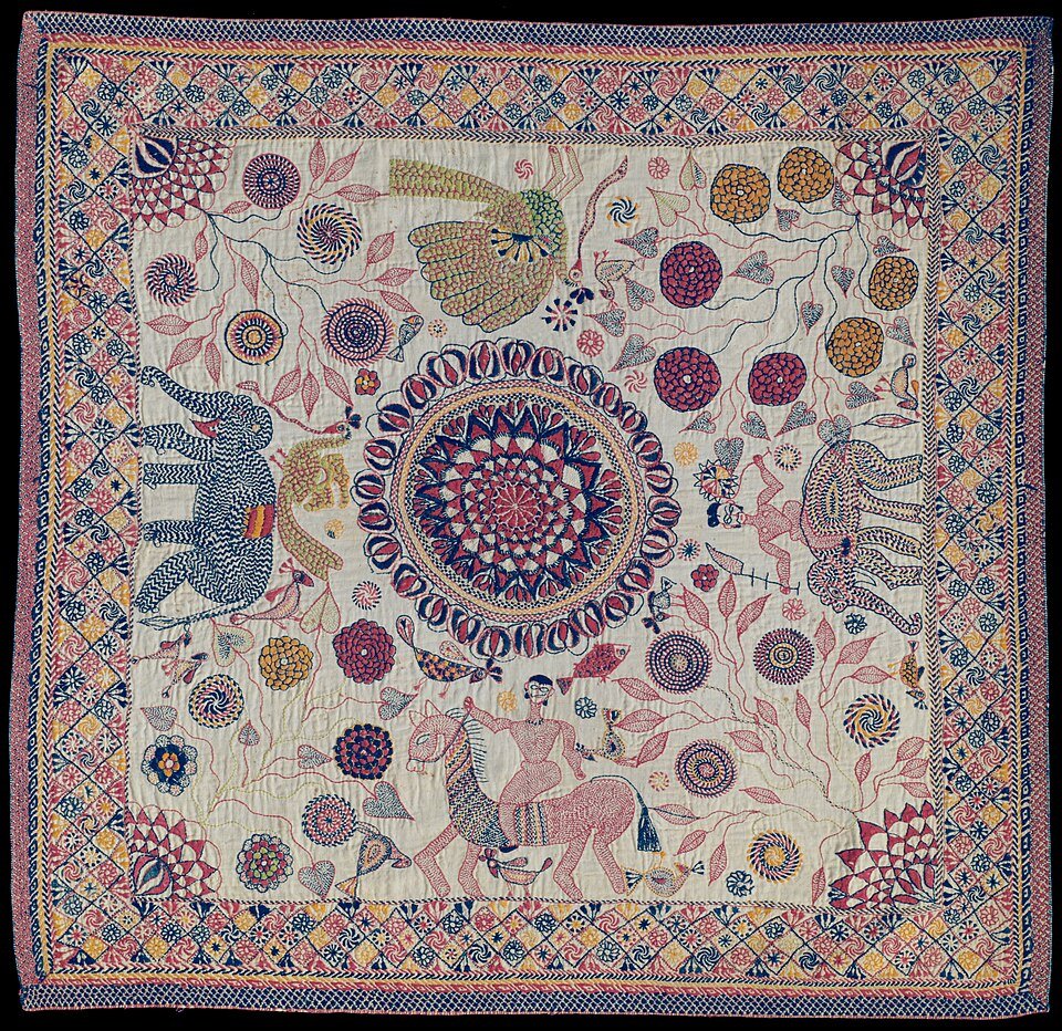 Kantha Embroidered Throw Blanket